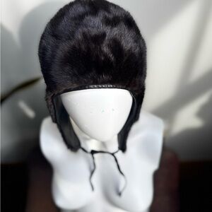 Vintage 1990s Reversible Mink Fur & Leather Aviator Hat